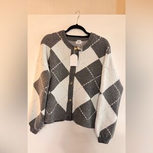Song of Style Gray & Cream Argyle Button-Front Cardigan